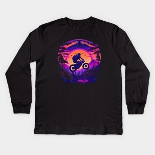 Sunset Rider: Vintage Biker Soaring Through Nature Kids Long Sleeve T-Shirt